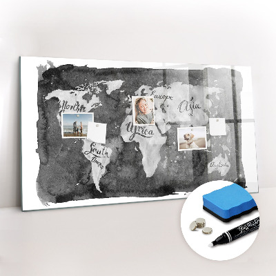 Glass dry erase board magnetic Retro world map