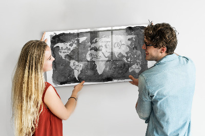 Glass dry erase board magnetic Retro world map