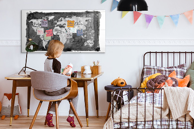 Glass dry erase board magnetic Retro world map