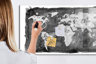 Glass dry erase board magnetic Retro world map