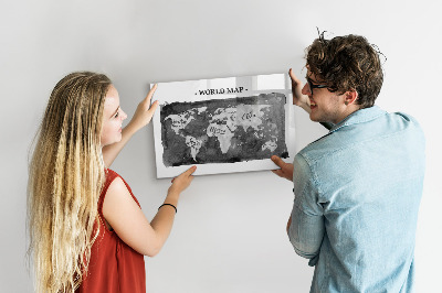Glass dry erase board magnetic Retro world map