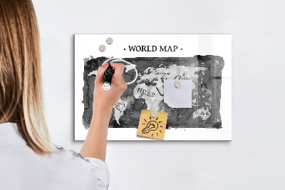 Glass dry erase board magnetic Retro world map