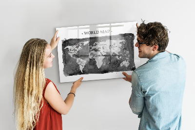 Glass dry erase board magnetic Retro world map