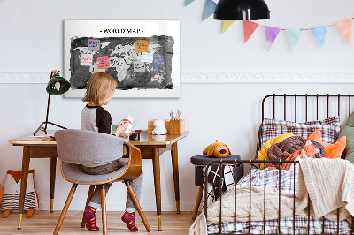 Glass dry erase board magnetic Retro world map