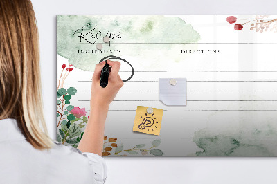 Magnetic board with marker Place for a recipe