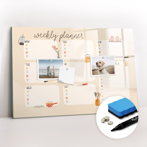 Magnetic board with marker Weekly planner