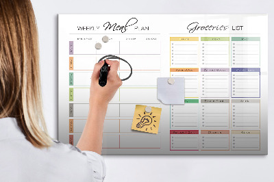 Dry erase magnetic board Weekly menu