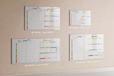 Dry erase magnetic board Weekly menu