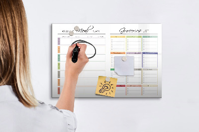 Dry erase magnetic board Weekly menu