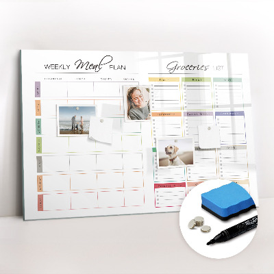 Dry erase magnetic board Weekly menu