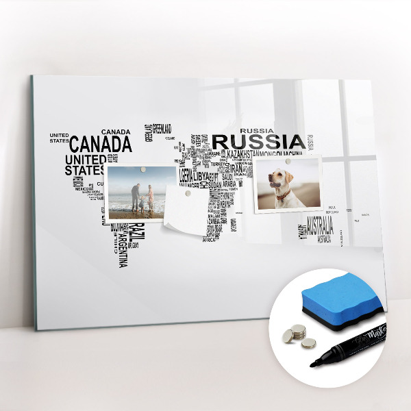 Dry erase magnetic board Continents from Letters