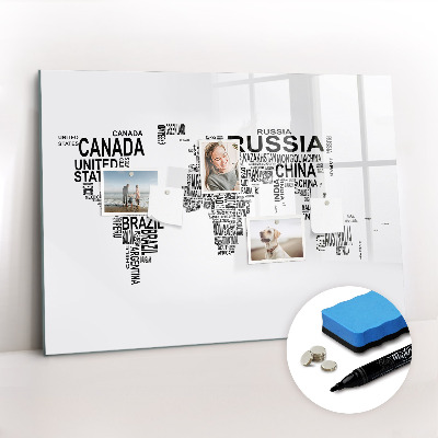 Dry erase magnetic board Continents from Letters