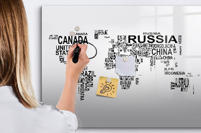 Dry erase magnetic board Continents from Letters