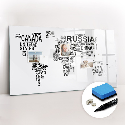 Dry erase magnetic board Continents from Letters