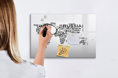 Dry erase magnetic board Continents from Letters