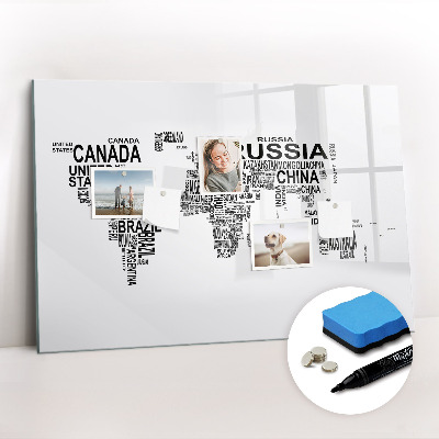 Dry erase magnetic board Continents from Letters