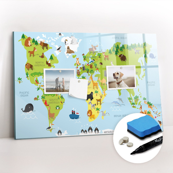 Magnetic dry erase board World map with animals