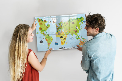 Magnetic dry erase board World map with animals