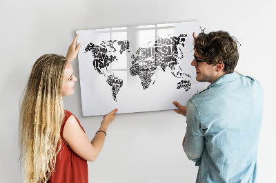 Dry erase magnetic board World map with inscriptions