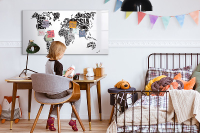 Dry erase magnetic board World map with inscriptions