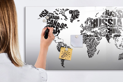 Dry erase magnetic board World map with inscriptions