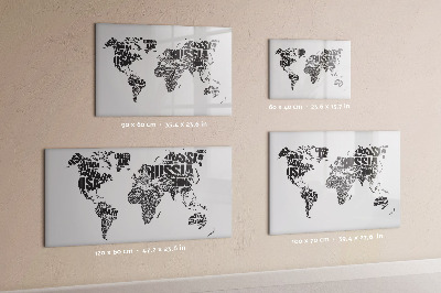 Dry erase magnetic board World map with inscriptions
