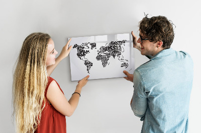 Dry erase magnetic board World map with inscriptions