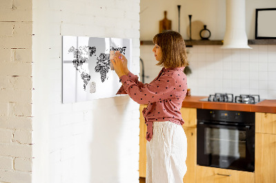Dry erase magnetic board World map with inscriptions