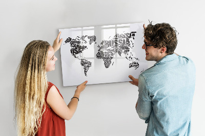 Dry erase magnetic board World map with inscriptions