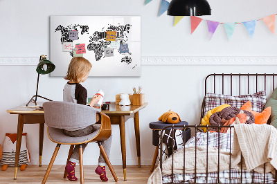 Dry erase magnetic board World map with inscriptions