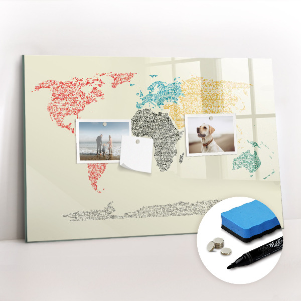 Magnetic dry erase board World Map from Letters