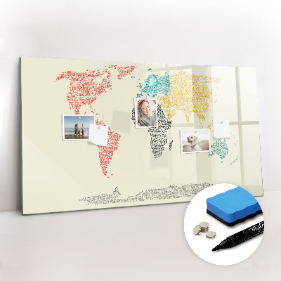 Magnetic writing board World Map from Letters