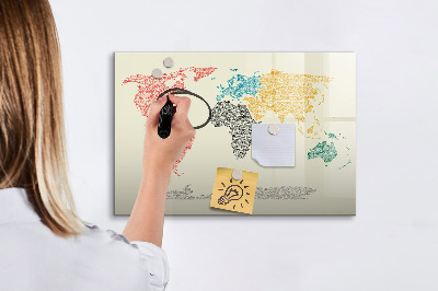 Magnetic writing board World Map from Letters