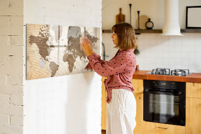 Magnetic board for writing Painted World Map