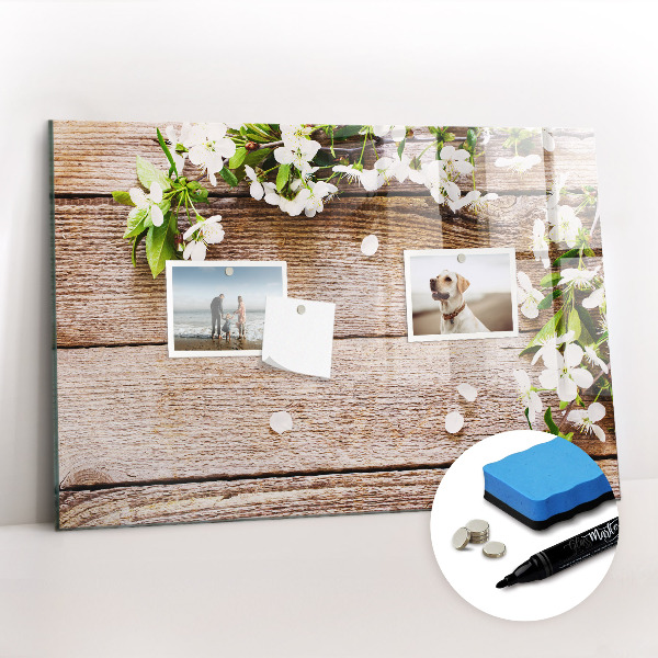 Dry erase magnetic board Flowers on Wood