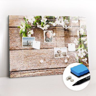 Dry erase magnetic board Flowers on Wood