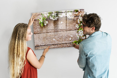 Dry erase magnetic board Flowers on Wood