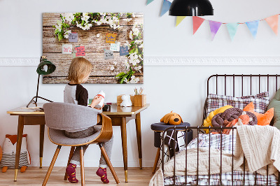 Dry erase magnetic board Flowers on Wood