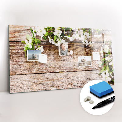 Dry erase magnetic board Flowers on Wood