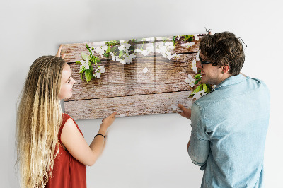 Magnetic board with marker Flowers on Wood