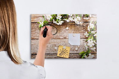 Dry erase magnetic board Flowers on Wood