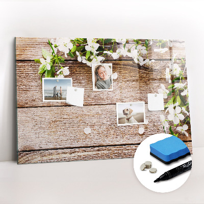 Dry erase magnetic board Flowers on Wood