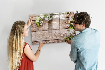 Magnetic board with marker Flowers on Wood