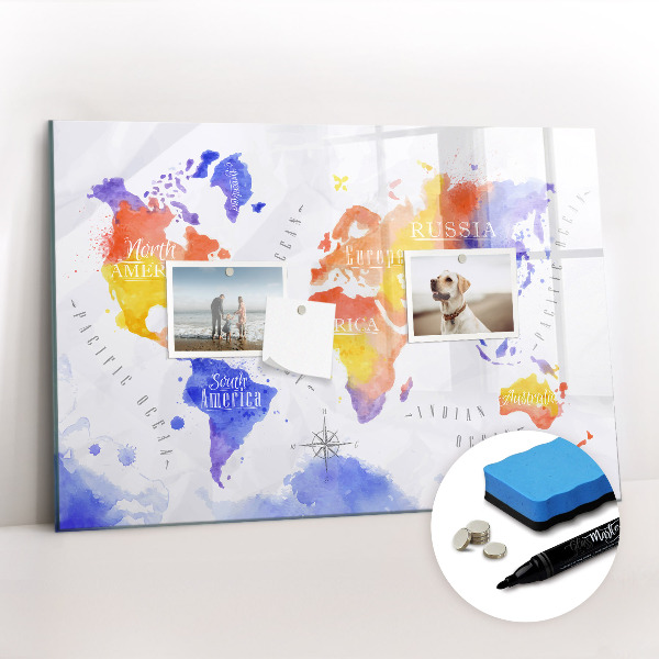 Dry erase magnetic board Watercolor World Map