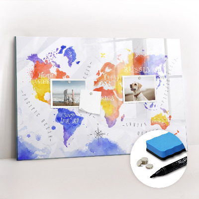 Dry erase magnetic board Watercolor World Map