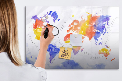 Dry erase magnetic board Watercolor World Map