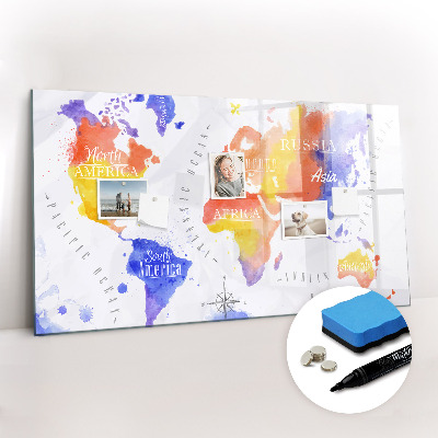 Dry erase magnetic board Watercolor World Map