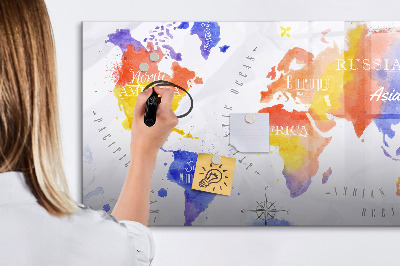 Dry erase magnetic board Watercolor World Map