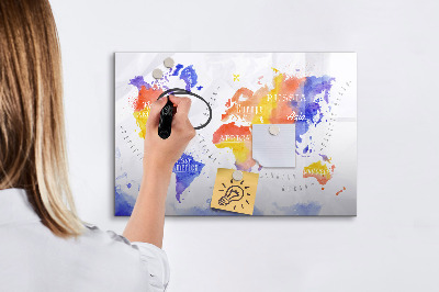Dry erase magnetic board Watercolor World Map