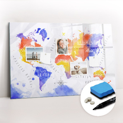 Dry erase magnetic board Watercolor World Map